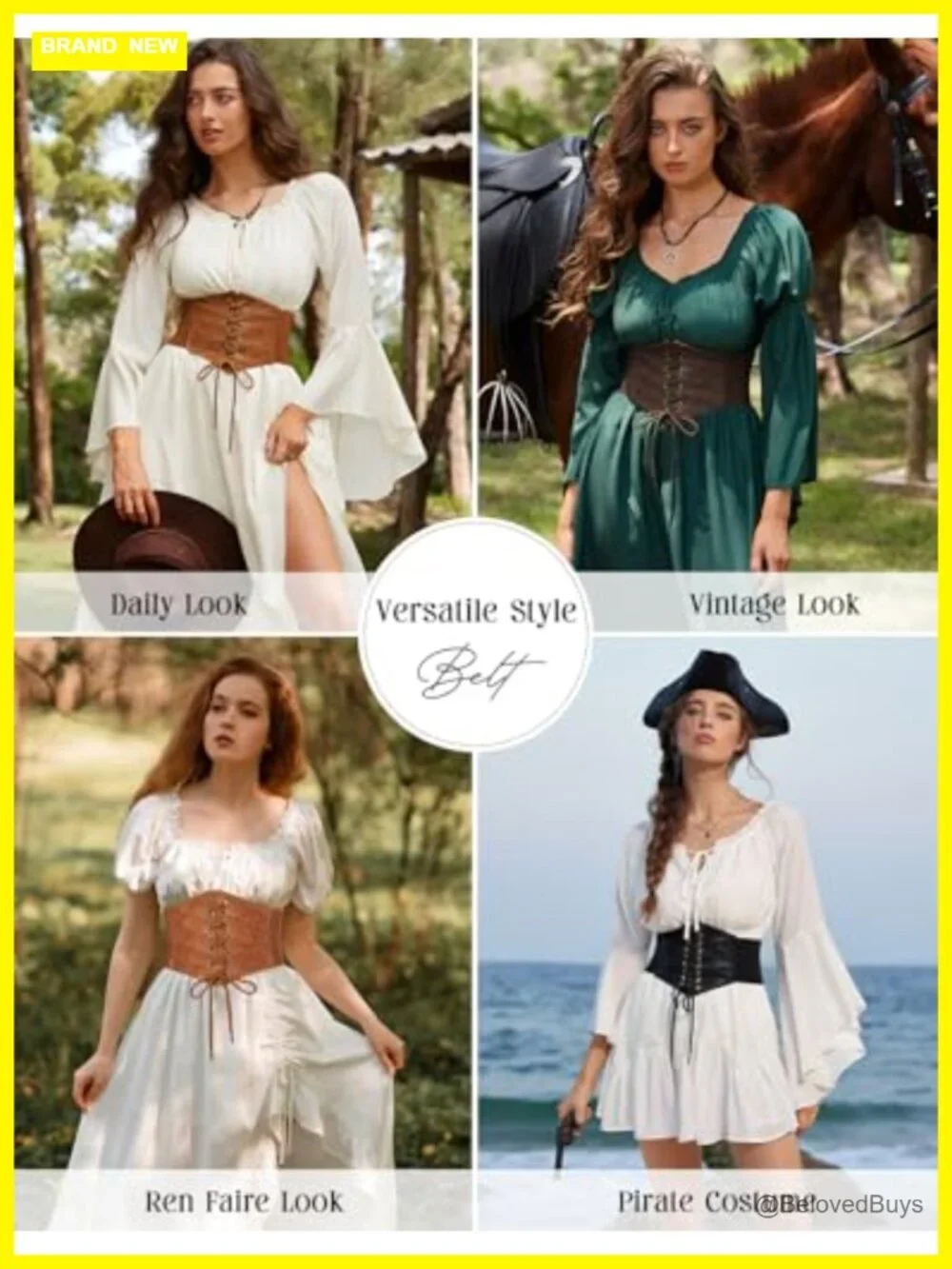 Renaissance Corset Belt Wide Elastic Waist Belt Women Medieval Lace Up Faux